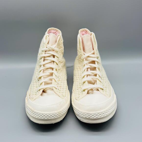 Converse Shoes Womens 9.5 Ivory Chuck Taylor All Star Crochet High Top Sneakers - Picture 3 of 11